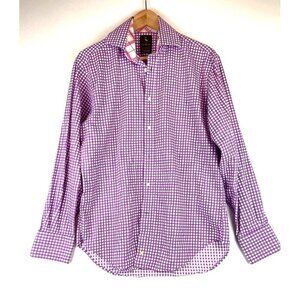 Tailorbyrd Plaid Button Down Purple Shirt 100% Cotton Size Small